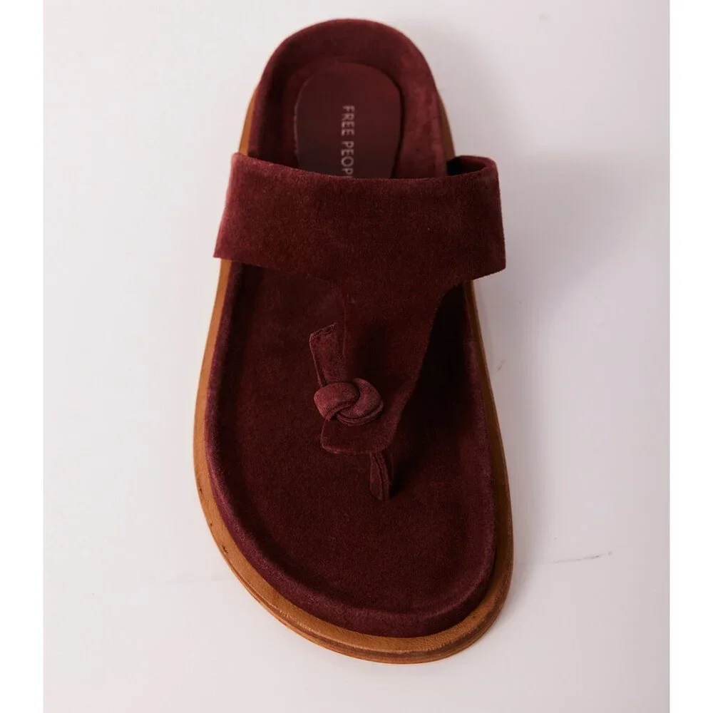 🎉LAST CHANCE🎉 FREE PEOPLE Mika Footbed Sandals / Cherry Cola Suede - Picture 9 of 12